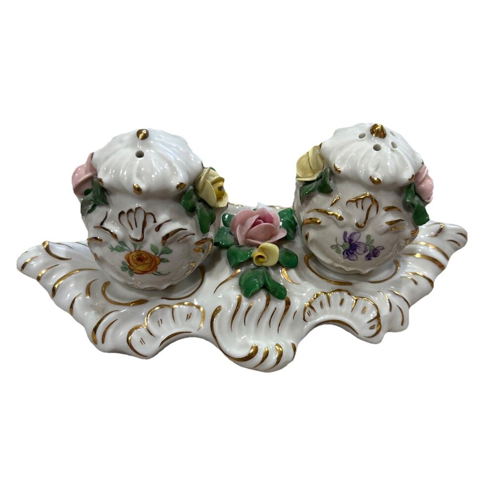 Vintage German Dresden Salt & Pepper Set Victorian Style Kitchen Shaker